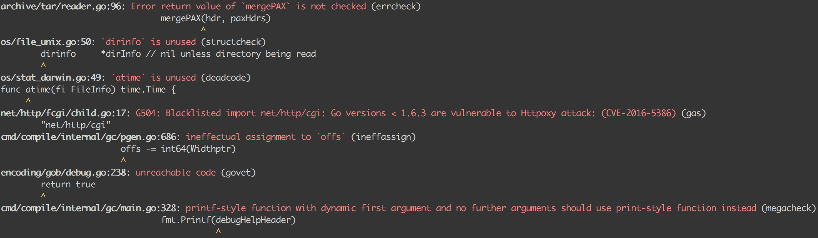 Screenshot of sample output